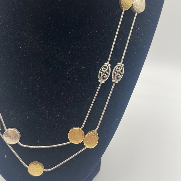Brighton Mediterranean Long Necklace Chain Hammered Gold & Silver Adjustable - Picture 3 of 6